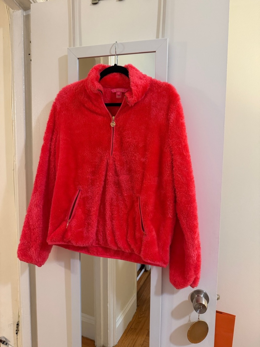 Lilly Pulitzer Bright Coral Plush Quarter-Zip Jacket